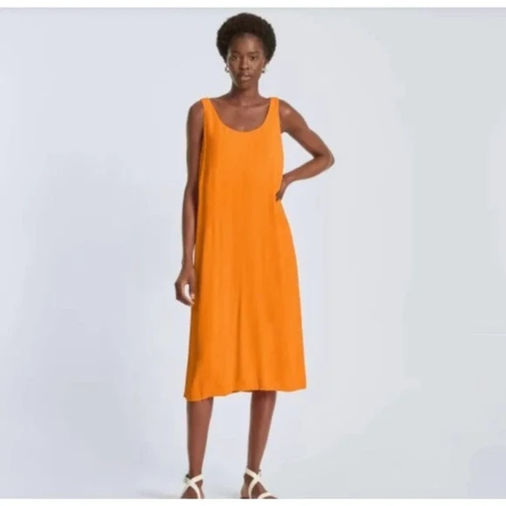 Everlane orange crinkly midi dress L